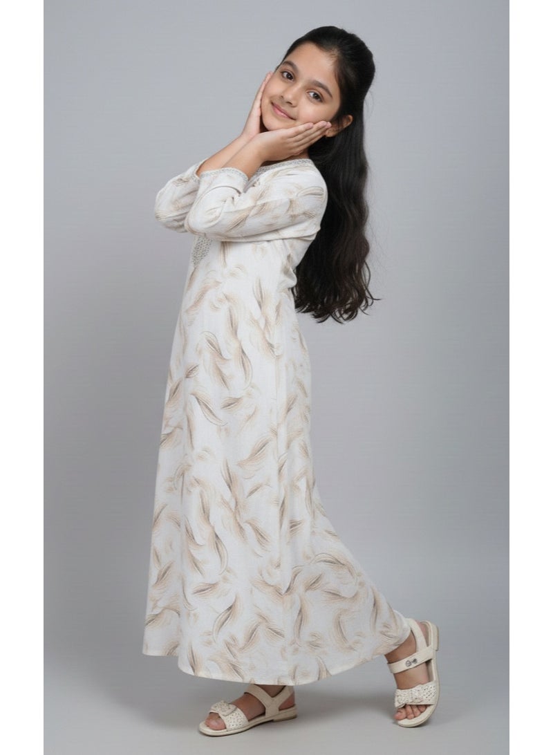 HANA & SARA Girls Arabic Digital Print Jalabiya – Pastel Floral Festive Viscose Blended Comfort Dress - Image 2